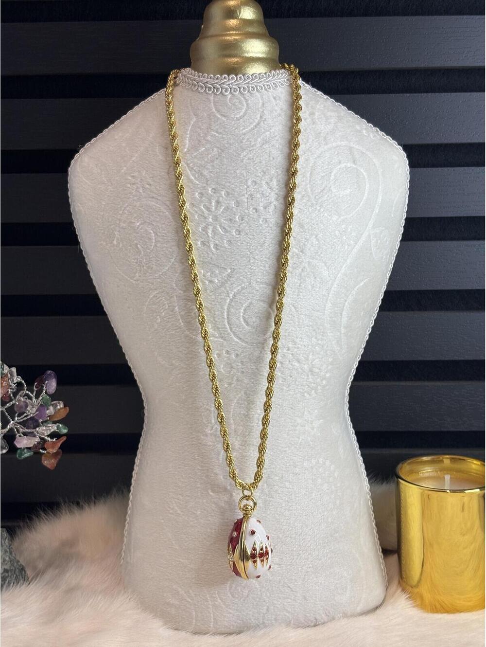 14K Gold Filled Rope Chain Necklace with Decorative Egg Pendant